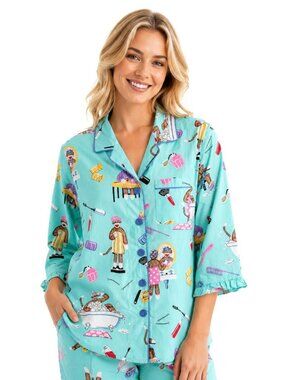 Nick & Nora Sock Monkey Beauty Parlor Salon Pajama Top